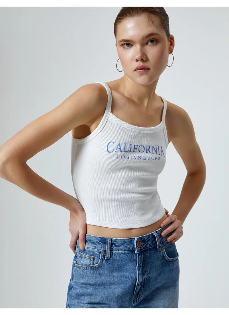 KOTON Thin Strap Undershirt College Printed Ribbed Cotton