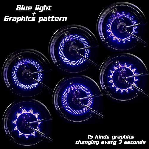DAWAY A08 Bike Tire Valve Stem Lights - Cool Led Bicycle Wheel Light, 2 Pack, Waterproof, Glow in The Dark Safe Bycicle Accessories for Men Women Youth, Super Bright, Blue Graphics - Image 3