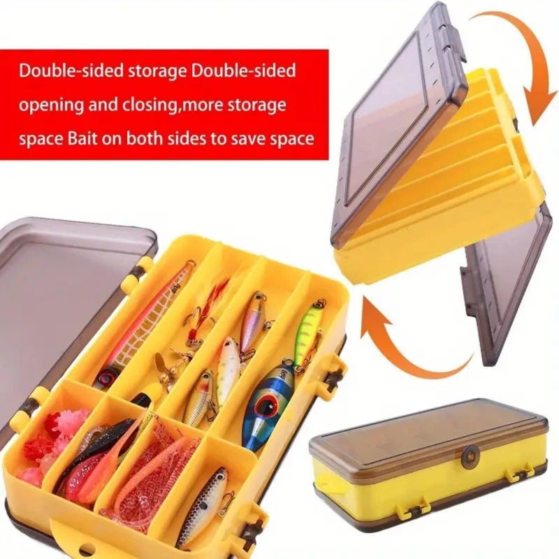 VAYINATO ® Double-Sided Plastic Fishing Lure Box - Transparent Visible Inside 13 Compartments with Drain Hole Fishing Accessories | Lure Bait Box By Petzlifeworld (Yellow) - Image 4