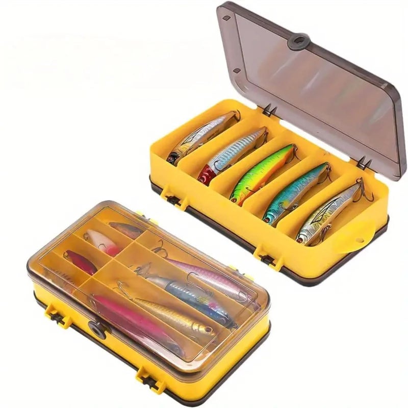 VAYINATO ® Double-Sided Plastic Fishing Lure Box - Transparent Visible Inside 13 Compartments with Drain Hole Fishing Accessories | Lure Bait Box By Petzlifeworld (Yellow) - Image 1