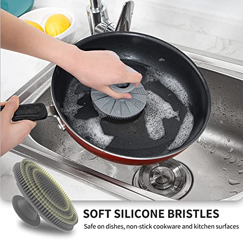 BEAUTAIL Silicone Sponge 3 Pack, BEAUTAIL Non-Scratch Scrub Sponges, for Washing Dishes and Cleaning Kitchen, Long Lasting and Reusable Dishwashing Scrubber, Suction Up Hang Designed, Black+Olive Green+Gray - Image 3