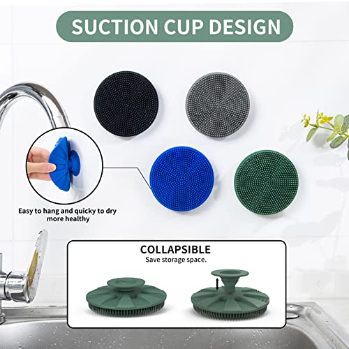 BEAUTAIL Silicone Sponge 3 Pack, BEAUTAIL Non-Scratch Scrub Sponges, for Washing Dishes and Cleaning Kitchen, Long Lasting and Reusable Dishwashing Scrubber, Suction Up Hang Designed, Black+Olive Green+Gray - Image 4