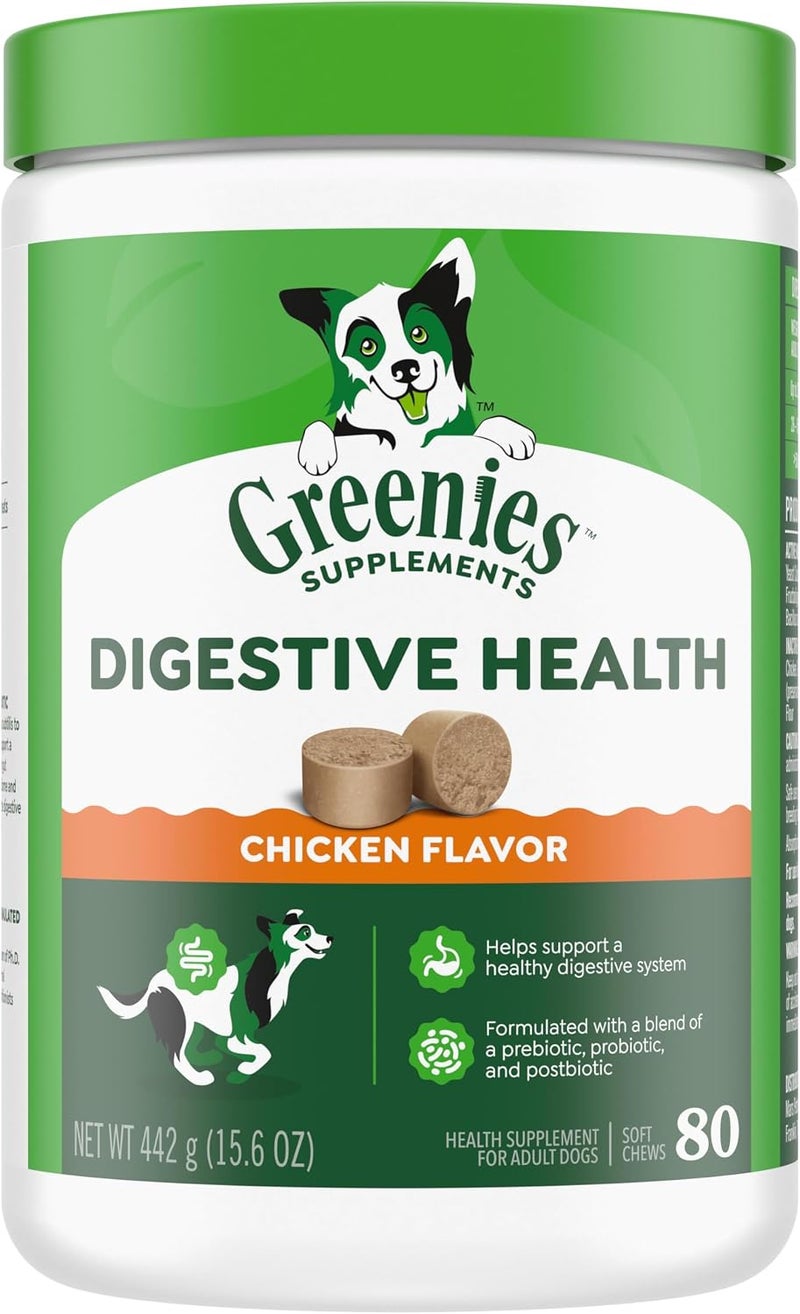 Greenies Supplements Digestive Health Probiotics for Dogs Chicken Flavor, 15.6 oz. Tub of 80 ct. - Image 1