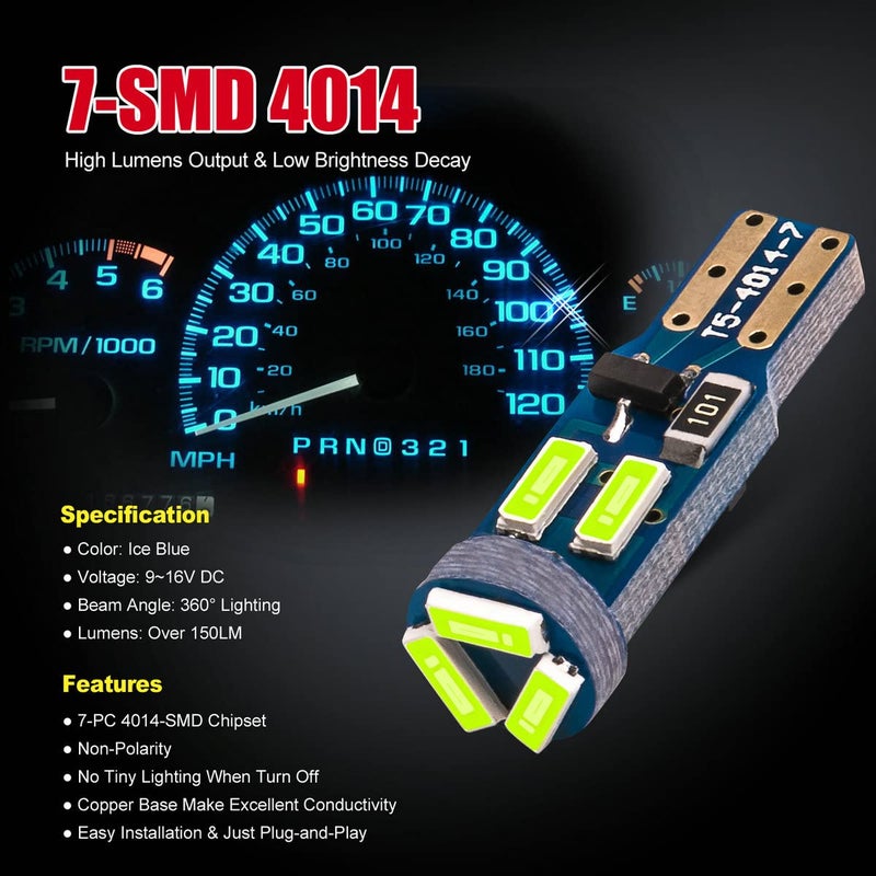 DODOFUN High Bright Ice Blue T5 37 74 PC74 PC37 LED Bulb with Twist Lock Socket for Dashboard Instrument Panel Gauge Cluster Light and Map Vanity Mirror Glove Box Indicator Light - Image 2