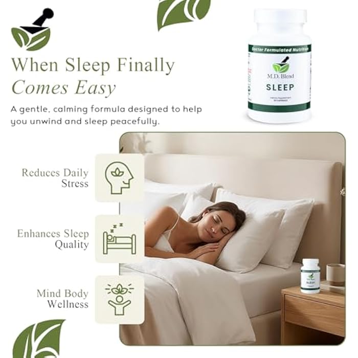M.D. Blend Sleep - Natural Sleep Aids for Adults with l theanine Supplement, Ashwagandha, Magnesium, Valerian Root, Melatonin - Non-Habit Forming Formula for Rejuvenating - 30 Capsules (Pack of 1) - Image 2