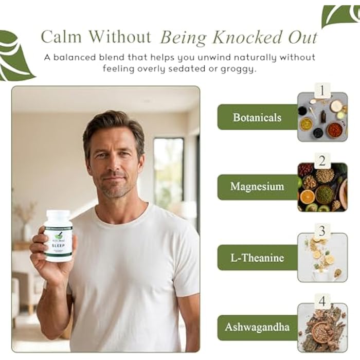 M.D. Blend Sleep - Natural Sleep Aids for Adults with l theanine Supplement, Ashwagandha, Magnesium, Valerian Root, Melatonin - Non-Habit Forming Formula for Rejuvenating - 30 Capsules (Pack of 1) - Image 4