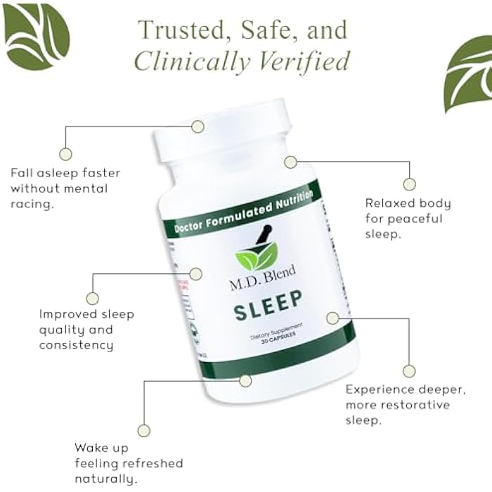M.D. Blend Sleep - Natural Sleep Aids for Adults with l theanine Supplement, Ashwagandha, Magnesium, Valerian Root, Melatonin - Non-Habit Forming Formula for Rejuvenating - 30 Capsules (Pack of 1) - Image 5