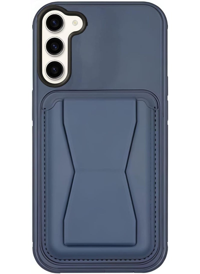 Leather Wallet Case Compatible with Samsung Galaxy S23 Leather Back Cover With TPU Frame, Shockproof Protective Phone Case with Card Holder Stand (Blue) - Image 4