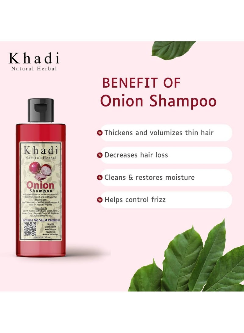 Khadi Natural Herbal Onion Shampoo For Hair Growth | Anti Dandruff Hair Fall Control Shampoo With Amla, Aloevera And Vitamin E Extract Strength Hair Pack Of 200Ml - Image 4