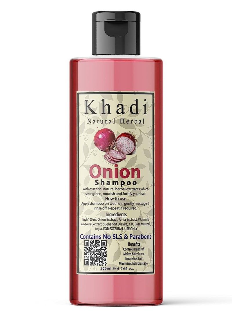 Khadi Natural Herbal Onion Shampoo For Hair Growth | Anti Dandruff Hair Fall Control Shampoo With Amla, Aloevera And Vitamin E Extract Strength Hair Pack Of 200Ml - Image 1