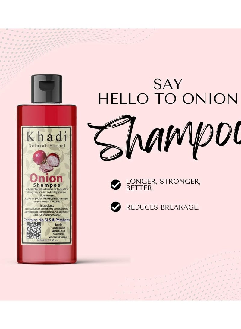 Khadi Natural Herbal Onion Shampoo For Hair Growth | Anti Dandruff Hair Fall Control Shampoo With Amla, Aloevera And Vitamin E Extract Strength Hair Pack Of 200Ml - Image 3