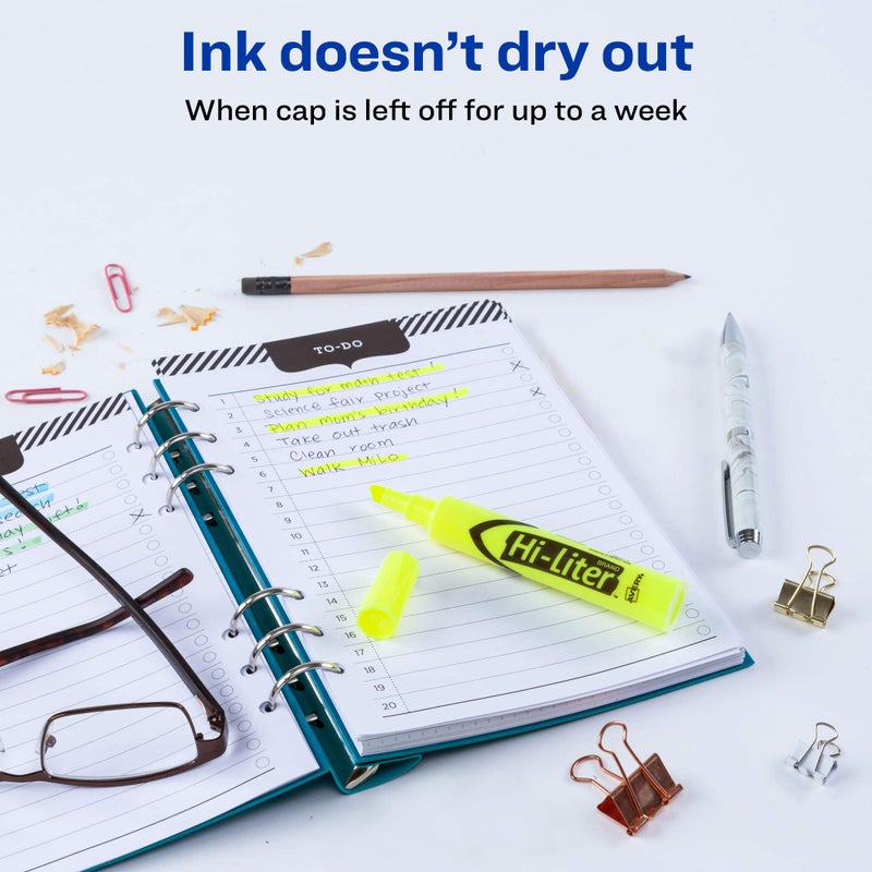 Avery Hi-Liter Desk-Style Highlighters, Smear Safe Ink, Chisel Tip, 12 Fluorescent Yellow Highlighters (24000) - Image 5