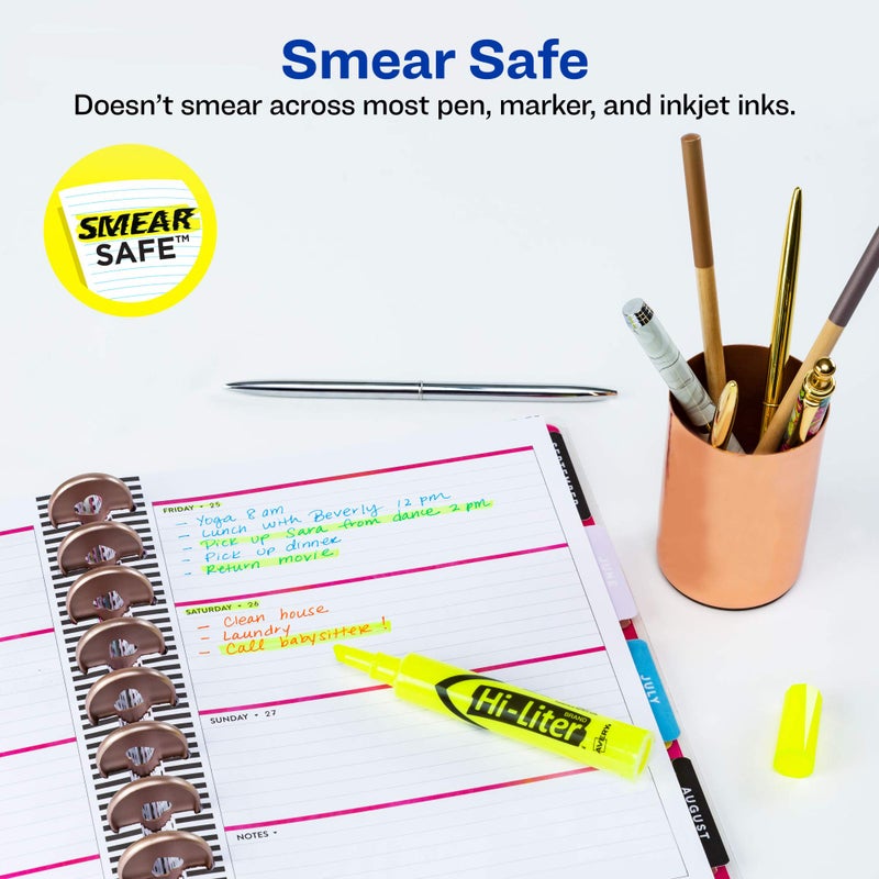 Avery Hi-Liter Desk-Style Highlighters, Smear Safe Ink, Chisel Tip, 12 Fluorescent Yellow Highlighters (24000) - Image 2