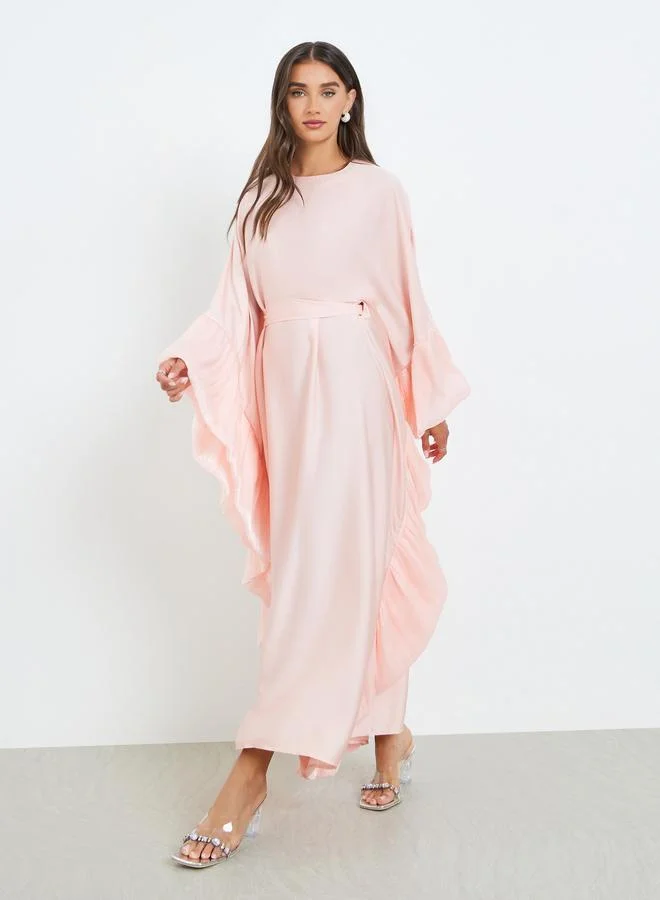 Styli  Women Pink Long Sleeves Kaftan Maxi Dress for Women | Best Price UAE