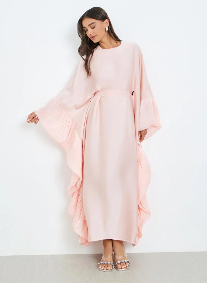 Women Pink Long Sleeves Kaftan Maxi Dress
