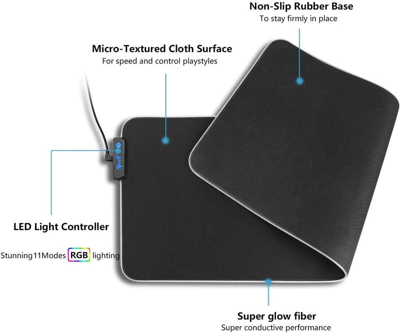 SPEED RGB Gaming Mouse Pad, Soft Glowing 14 LED Modes, Gaming Desk Keyboard Pad, Mouse Mat, Non-Slip Rubber Base - 78x30 cm - Black - Image 5