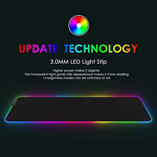 SPEED RGB Gaming Mouse Pad, Soft Glowing 14 LED Modes, Gaming Desk Keyboard Pad, Mouse Mat, Non-Slip Rubber Base - 78x30 cm - Black - Image 3