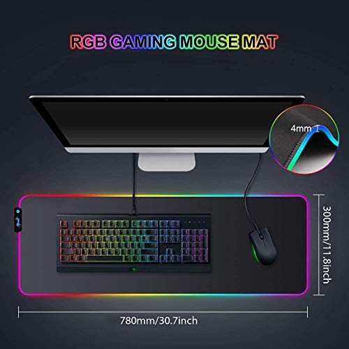 SPEED RGB Gaming Mouse Pad, Soft Glowing 14 LED Modes, Gaming Desk Keyboard Pad, Mouse Mat, Non-Slip Rubber Base - 78x30 cm - Black - Image 2