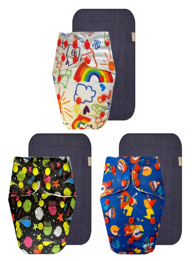 حفاضات قماشية فاخرة من دمبلدو مع حشوة رمادية (عبوة من 3 قطع) | ملائمة محكمة | تسمح بمرور الهواء | أزرار كبس قابلة للتعديل | تغيير حفاضات بدون قلق | من 3 أشهر إلى 3 سنوات | للجنسين - Image 1