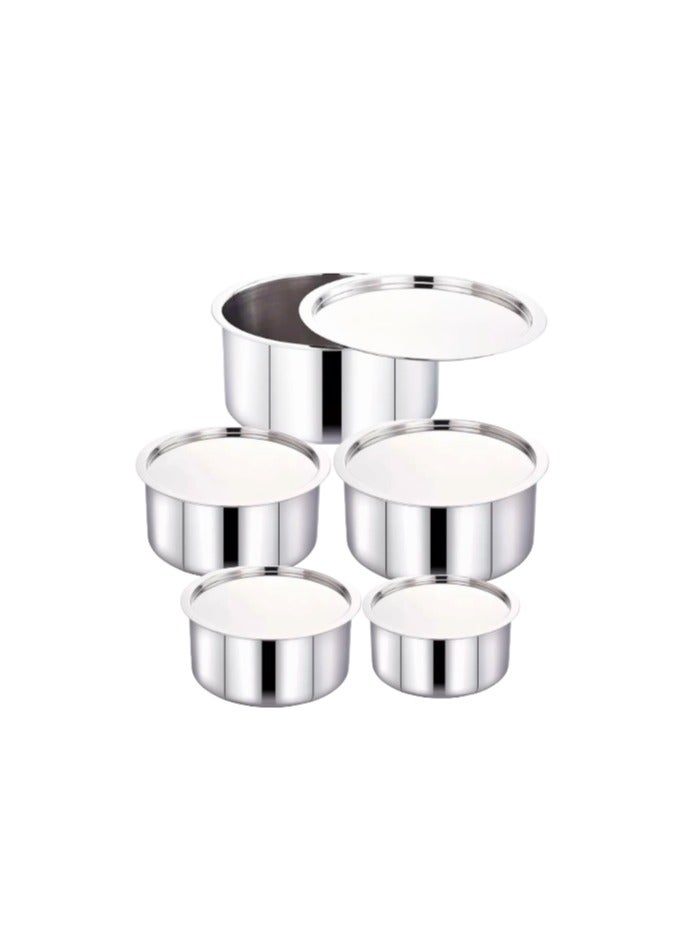 Ayda طقم أواني طهي من الفولاذ المقاوم للصدأ مكون من 10 قطع، وعاء كسرولة بقاع مسطح مع غطاء