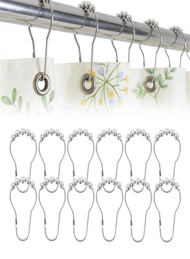 LKbeuuu 12 Shower Curtain Hooks, Suitable for Bathroom Shower rods for Rust-Proof Decorative Stainless Steel Shower Curtain Hooks, Silver - Image 1