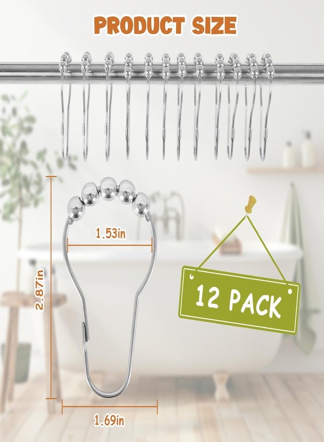 LKbeuuu 12 Shower Curtain Hooks, Suitable for Bathroom Shower rods for Rust-Proof Decorative Stainless Steel Shower Curtain Hooks, Silver - Image 4