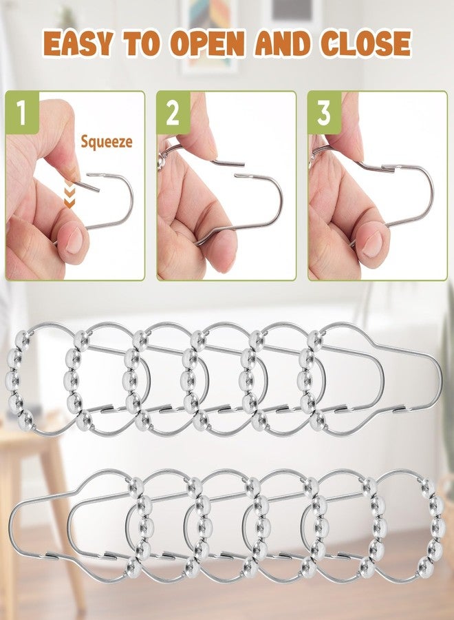 LKbeuuu 12 Shower Curtain Hooks, Suitable for Bathroom Shower rods for Rust-Proof Decorative Stainless Steel Shower Curtain Hooks, Silver - Image 5