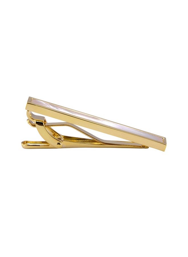Jonwo Square Mother Of Pearl Men Cufflinks And Tie Clip Set Handmade Silver Gold Men Tie Clip Cufflinks Tie Pin For Wedding Business Shirt Necktie (Gold Plated Tie Clip) - Image 5