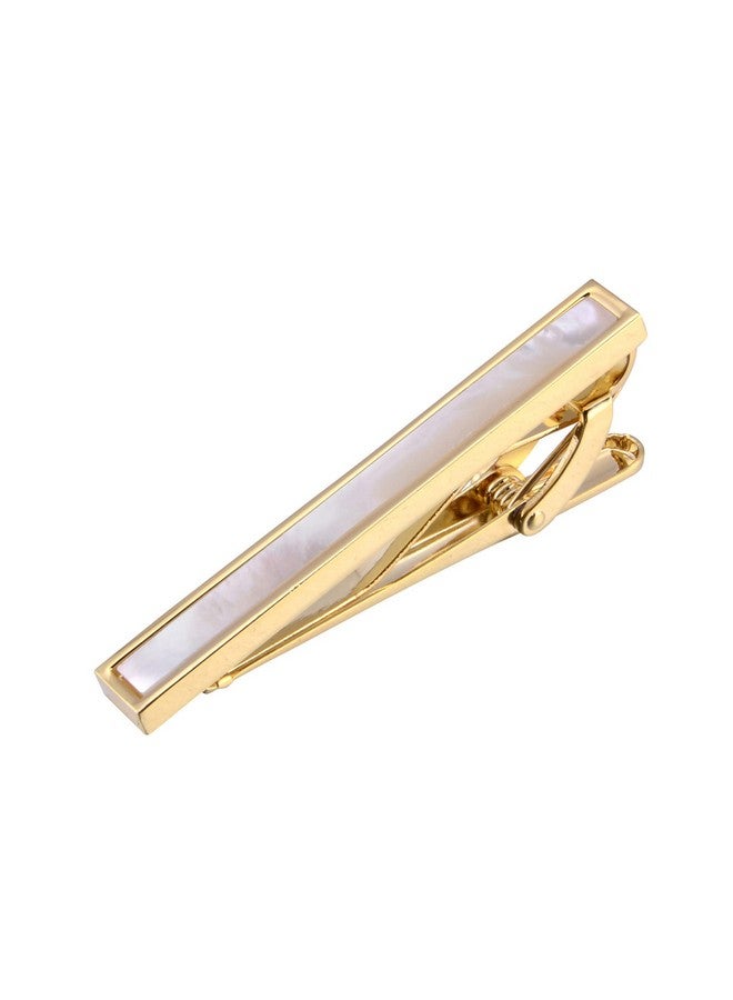 Jonwo Square Mother Of Pearl Men Cufflinks And Tie Clip Set Handmade Silver Gold Men Tie Clip Cufflinks Tie Pin For Wedding Business Shirt Necktie (Gold Plated Tie Clip) - Image 1