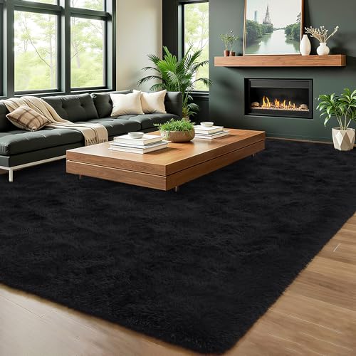 HOMORE Black Rugs for Living Room, 5x8 Area Rugs for Bedroom Fluffy Furry Rug for Kids Room, Large Shaggy Rug for Teen Boys Girls Room, Big Fuzzy Carpet for Dorm Home Decor - Image 3