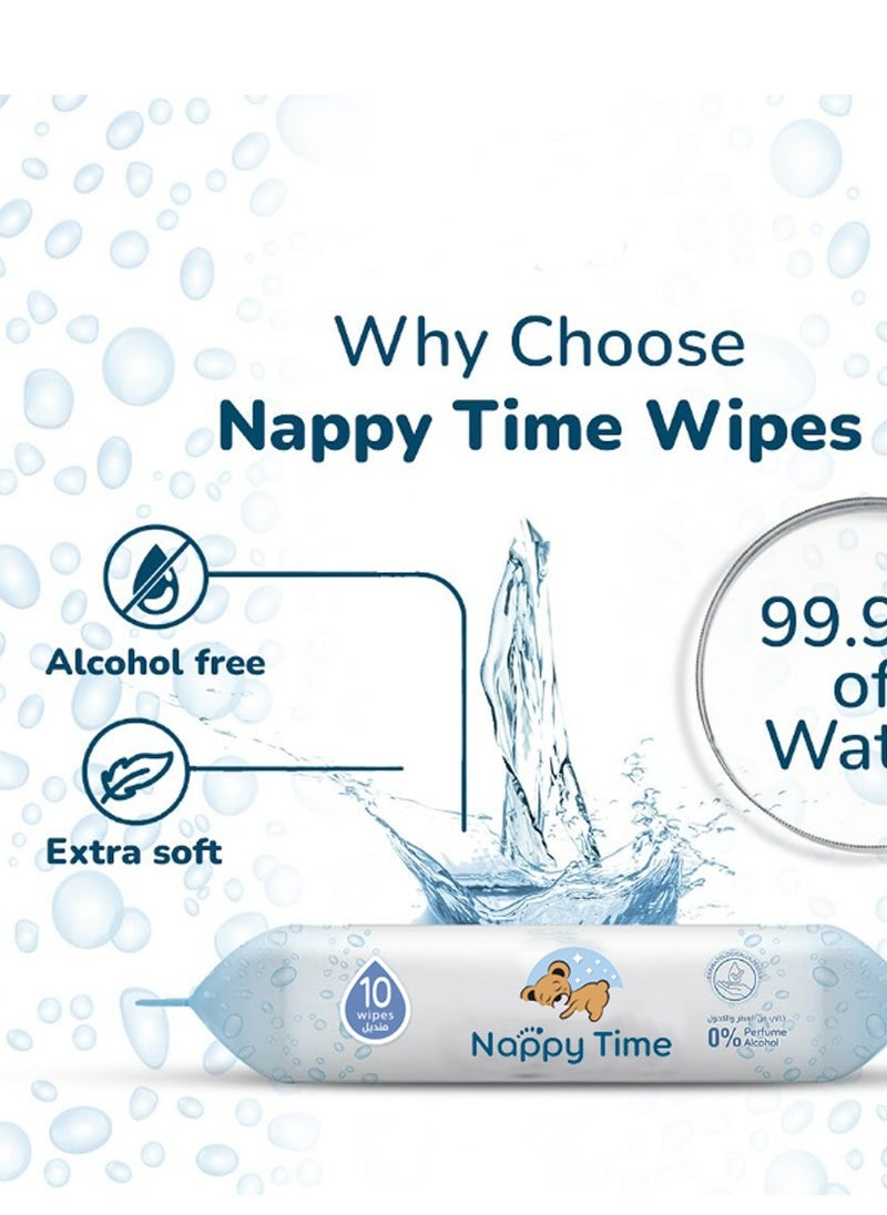 Nappy time Nappy Time Baby Wipes Travel Pack 99.9% Water 10s'x5 (50 sheets)  - Image 4