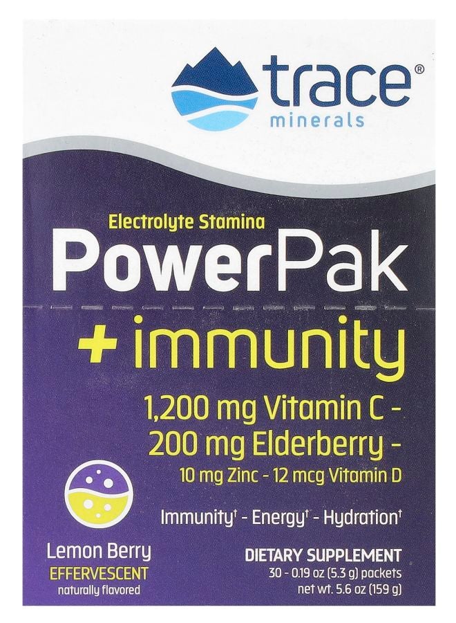 TRACE Power Pak + Immunity Lemon Berry 30 Stick Packs 0.22 oz (6.2 g) Each