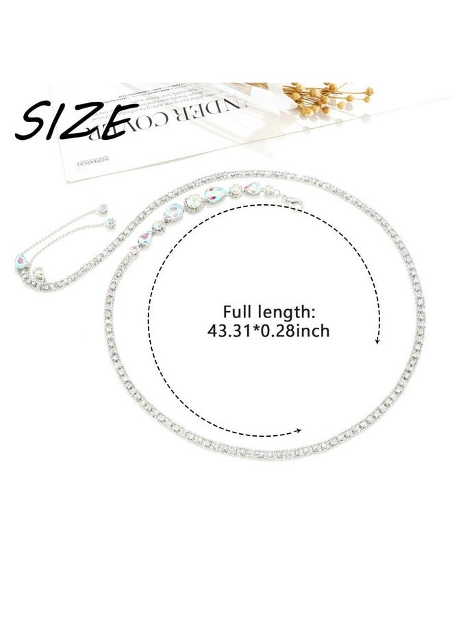 Urieo Rhinestone Waist Chain Belt Crystal Silver Belly Chains Adjustable Bikini Dress Chain Belts Body Jewelry Accessories For Women - Image 2