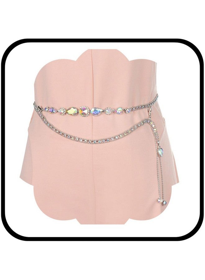 Urieo Rhinestone Waist Chain Belt Crystal Silver Belly Chains Adjustable Bikini Dress Chain Belts Body Jewelry Accessories For Women - Image 1