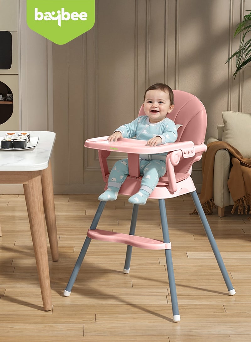 BAYBEE 3 in 1 Convertible Baby High Chair for Kids, Baby Feeding Chair With 2 Height Adjustable, Footrest, Food Tray, 3 Point Safety Belt, Kids High Chair For Baby 6 Months To 3 Years Pink - Image 2