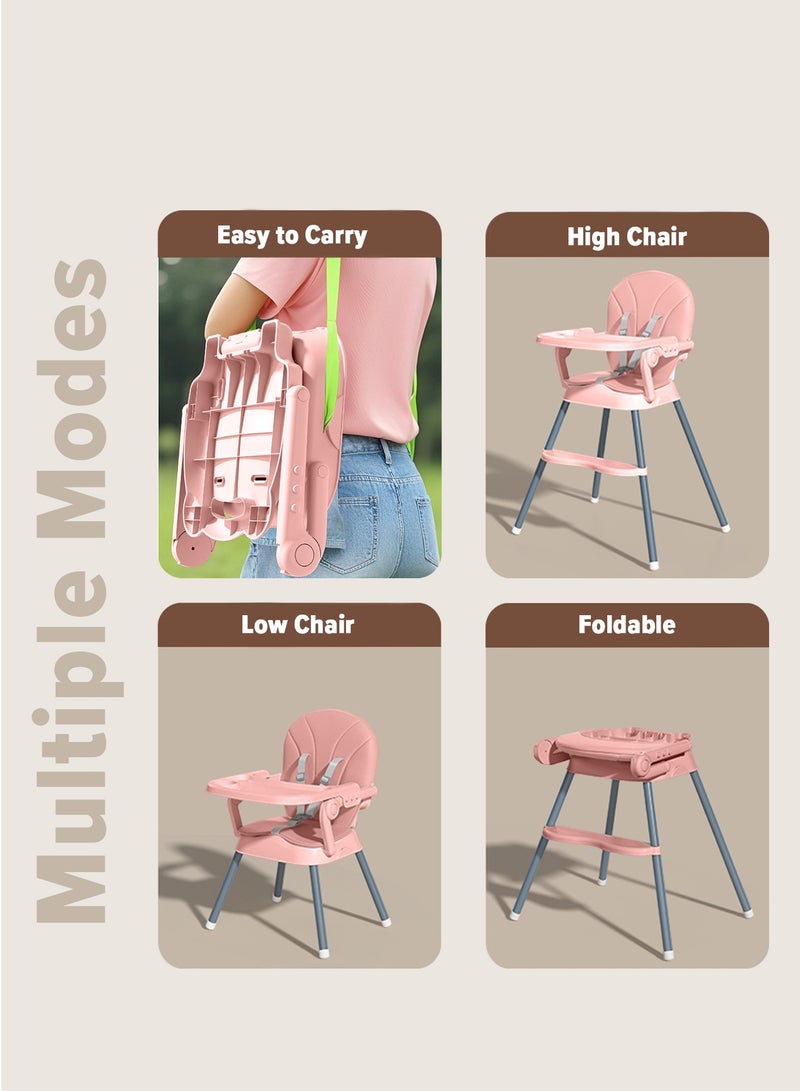 BAYBEE 3 in 1 Convertible Baby High Chair for Kids, Baby Feeding Chair With 2 Height Adjustable, Footrest, Food Tray, 3 Point Safety Belt, Kids High Chair For Baby 6 Months To 3 Years Pink - Image 4