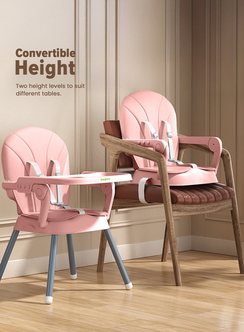 BAYBEE 3 in 1 Convertible Baby High Chair for Kids, Baby Feeding Chair With 2 Height Adjustable, Footrest, Food Tray, 3 Point Safety Belt, Kids High Chair For Baby 6 Months To 3 Years Pink - Image 3