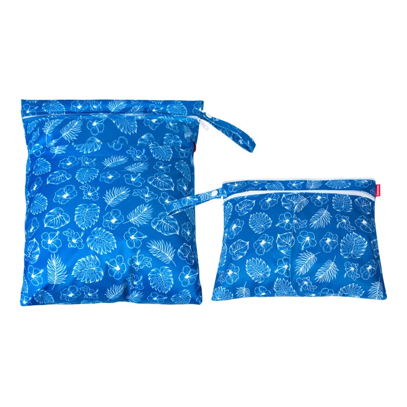 Damero 2 Pcs Wet Dry Bag for Cloth Diaper, Swimsuit, Clothes, Water-Resistant Reusable Wet Bag for Travel, Exercise, Beach, Pool, Daycare, Blue Flowers - Image 1