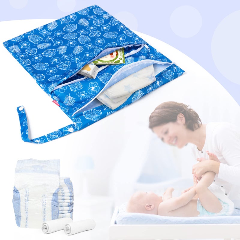 Damero 2 Pcs Wet Dry Bag for Cloth Diaper, Swimsuit, Clothes, Water-Resistant Reusable Wet Bag for Travel, Exercise, Beach, Pool, Daycare, Blue Flowers - Image 5