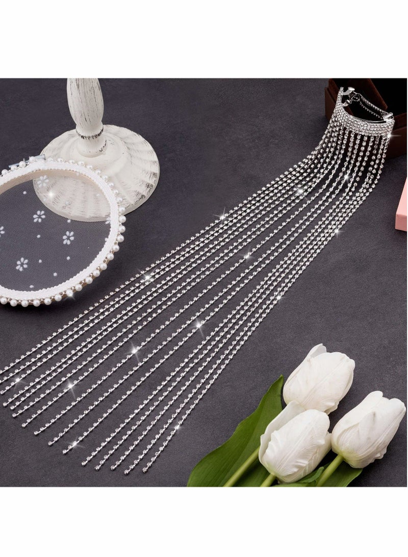 Y&D Rhinestones Long Chain Tassel Hairwear, Braid Hair Shiny Hairpin for Women Girls Jewelry Ponytail Holder, Chains Length 15.7inch / 40cm (Silver) - Image 4