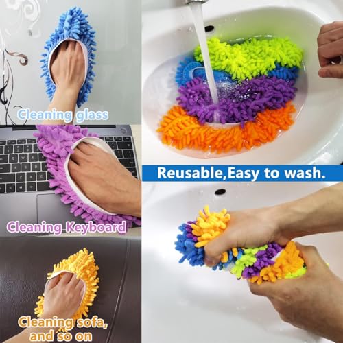 M-jump 8 PCS 4 Pairs Duster Mop Slippers Cover, Multi Function Chenille Fibre Washable Dust Mop Floor Cleaning Shoes for Bathroom, Office, Kitchen, House Polishing - Image 4