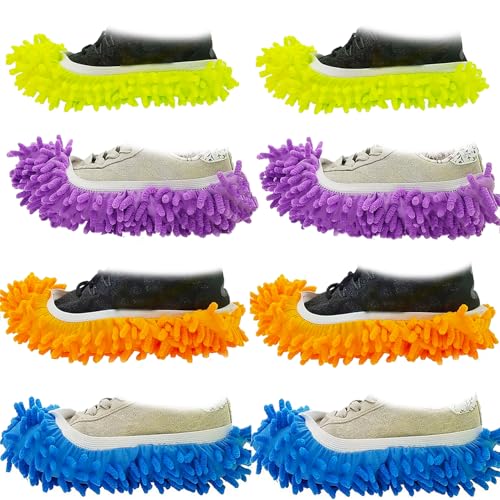 M-jump 8 PCS 4 Pairs Duster Mop Slippers Cover, Multi Function Chenille Fibre Washable Dust Mop Floor Cleaning Shoes for Bathroom, Office, Kitchen, House Polishing - Image 1