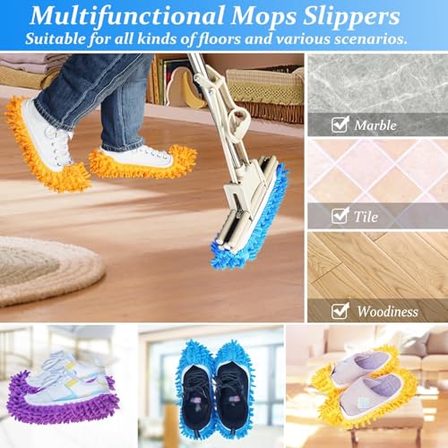 M-jump 8 PCS 4 Pairs Duster Mop Slippers Cover, Multi Function Chenille Fibre Washable Dust Mop Floor Cleaning Shoes for Bathroom, Office, Kitchen, House Polishing - Image 5