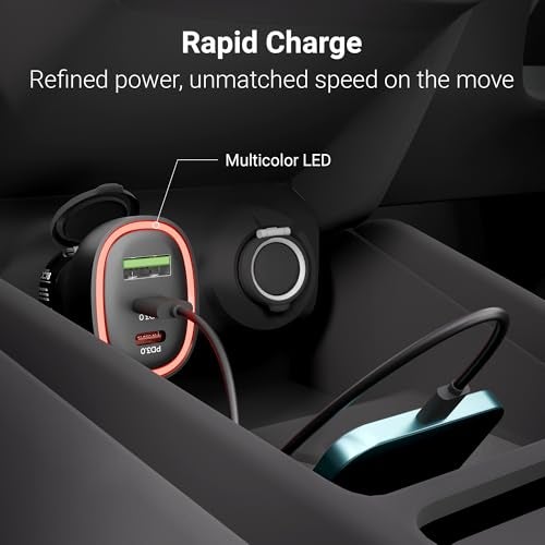 Zebronics 78W Car Charger with Multi-Output - Dual Type-C (30W+30W) & 1 USB (18W), PPS Tech, Rapid Charging, 1m Type-C 60W Cable, Compact, for Smartphones, iPhones, Tablets, Earbuds (CC78) - Image 4