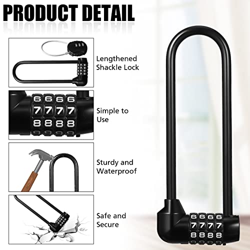 Shimeyao 4 Pieces 6 Inch Long Shackle Combination Lock 4 Digit Outdoor Waterproof Padlock with Resettable Code for School Gym Locker, Sports Locker, Fence, Gate, Toolbox, Case Storage, Black - Image 2