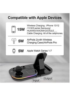 Rock Pow 4 in 1 Wireless Charger Station,15W Qi Wireless Fast Charging Stand, Foldable LED Station Charger Stand, Fast Charger Stations for Apple iPhone 13/12/AirPods/Pro/iWatch/Samsung S20/S10 Black  - Image 5