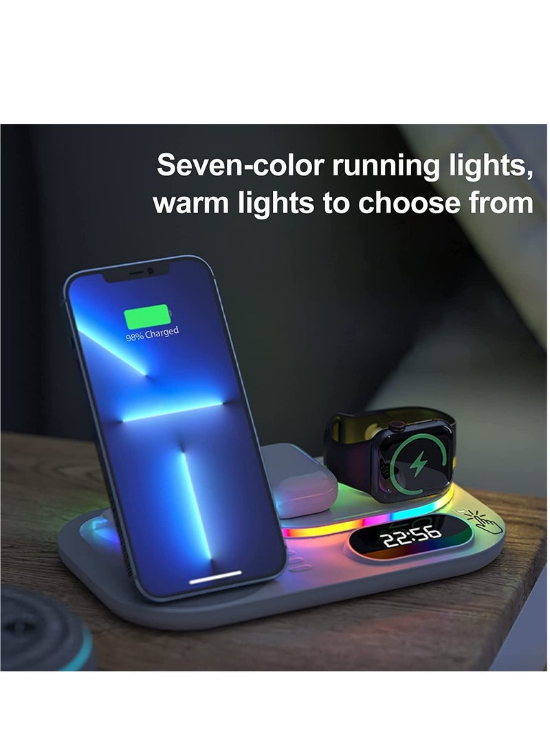 Rock Pow - 4 in 1 Wireless Charger Station,15W Qi Wireless Fast Charging Stand, Foldable LED Station Charger Stand, Fast Charger Stations for Apple iPhone 13/12/AirPods/Pro/iWatch/Samsung S20/S10 Black - Image 1