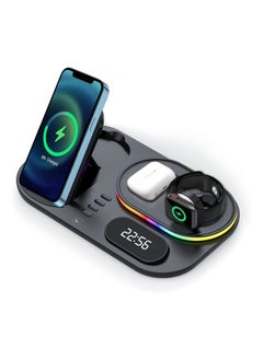 4 in 1 Wireless Charger Station,15W Qi Wireless Fast Charging Stand, Foldable LED Station Charger Stand, Fast Charger Stations for Apple iPhone 13/12/AirPods/Pro/iWatch/Samsung S20/S10 Black