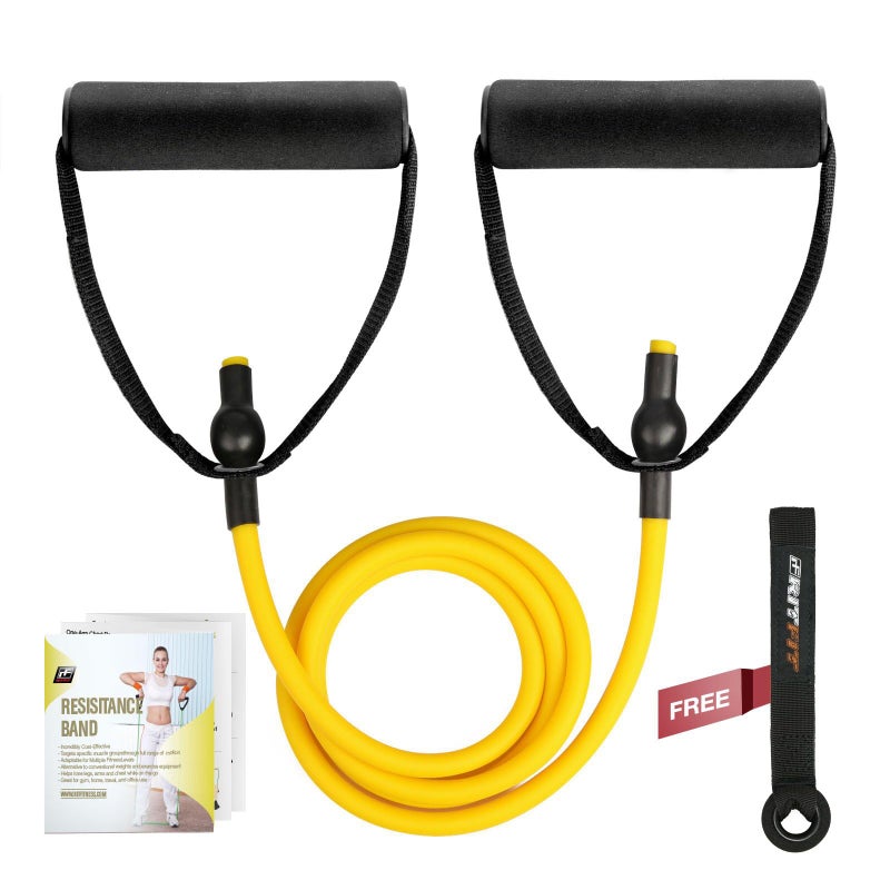 RitFit Single Resistance Exercise Band with Comfortable Handles - Ideal for Physical Therapy, Strength Training, Muscle Toning - Foam Padding Door Anchor and Starter Guide Included (Yellow(1-5lbs)) - Image 1