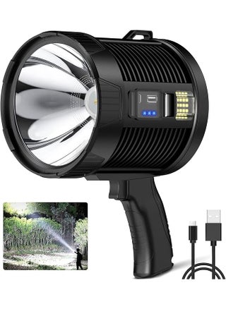promass Rechargeable Spotlight Flashlight 100000 High Lumens, Large LED Powerful Handheld Flashlights with COB Light, 6 Modes, Super Bright Solar Searchlight for Hunting, Camping, Emergencies - pzsku/ZCFE15492E718E06A9640Z/45/1743110179/4cc4e53b-e4dd-4d01-a43f-1545db7df1e2
